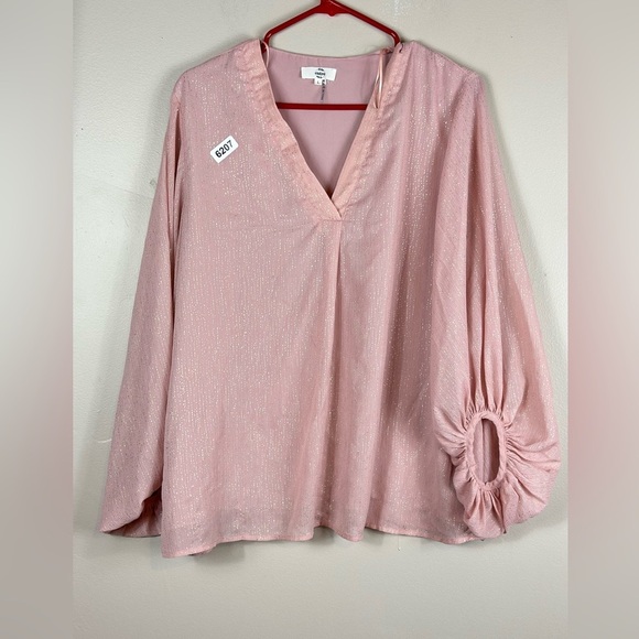 Entro large vneck pink/ gold 21 p2p 27” length shear sleeves preowned - Picture 3 of 7